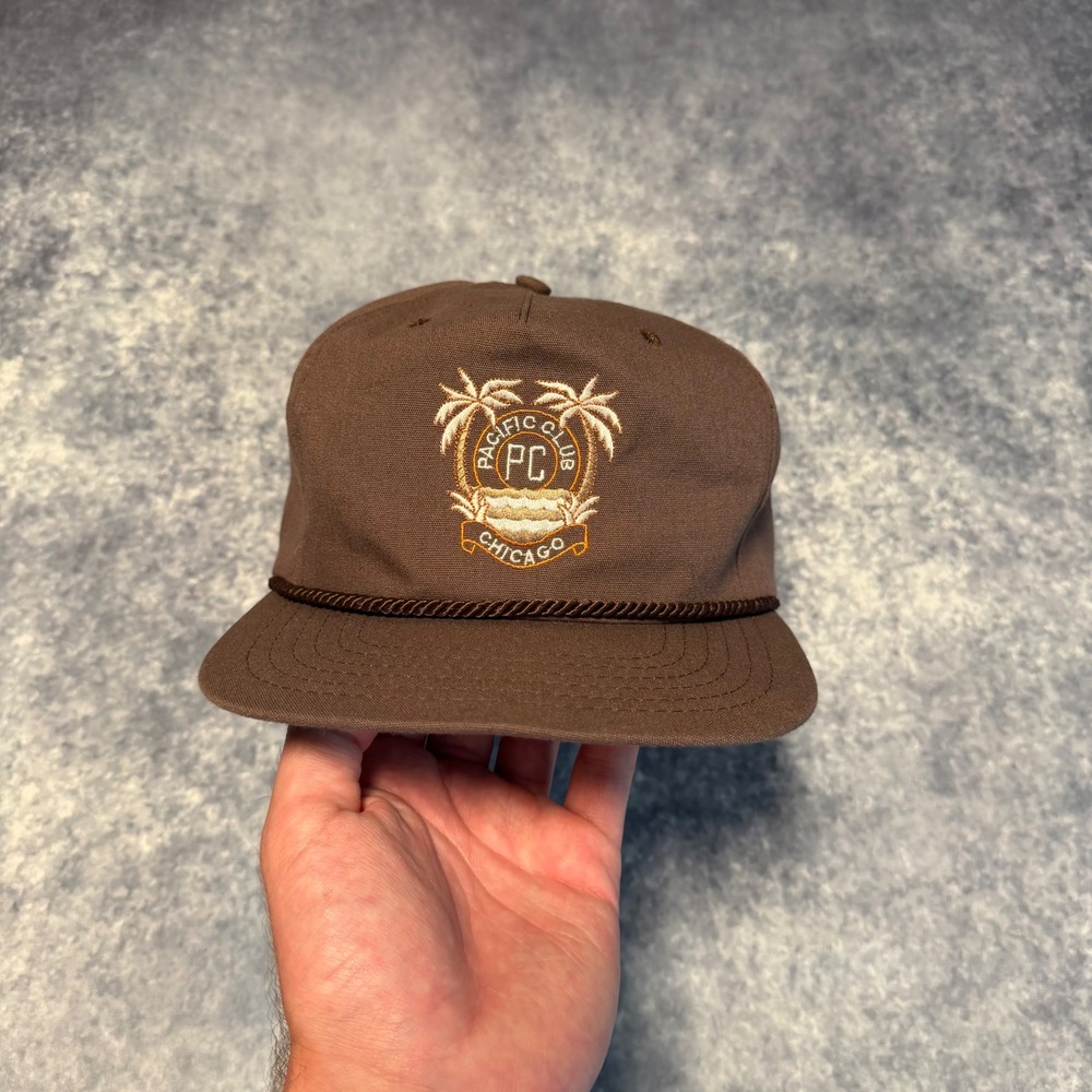 Texace Vintage Pacific Club Chicago Rope Hat Brown Leather Strapback Made in USA